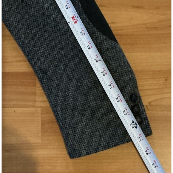 Pendleton Mens Blazer 44 Gray Tweed Wool – Black Suede Elbow Patches & Shoulder - Picture 8 of 14